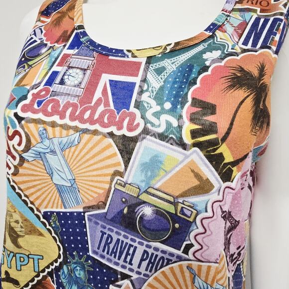 Shana Postcard Top Size M Travel Printed Sleeveless Art to Wear Womens Shell - Picture 5 of 9
